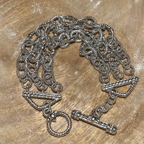 Judith Ripka Three Strand Chain Link 925 Sterling Silver Toggle Clasp Bracelet - Picture 2 of 16